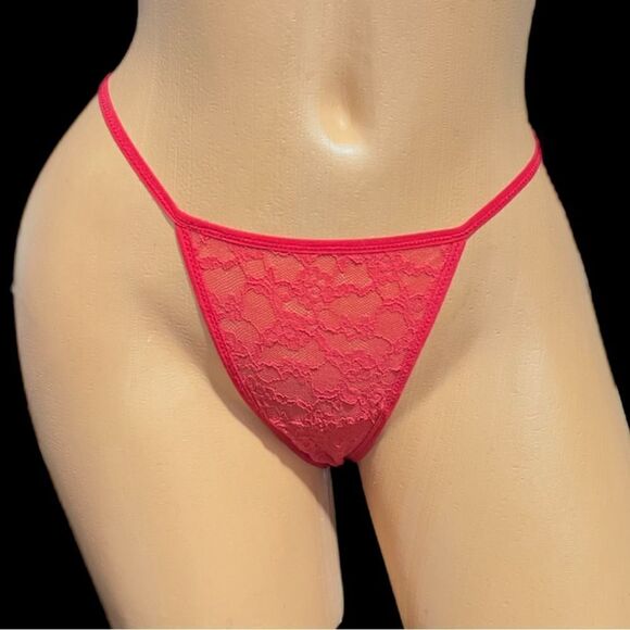 Victoria's Secret Sexy Sheer Lace V-string Panty Authentic Red Xsmall - Picture 1 of 4